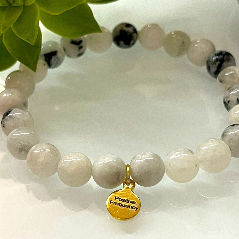 Positive Frequency Moonstone Healing Bracelet W/Gold Plated Charm